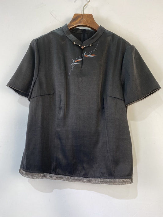 Stand Collar Slim Fit Painted Buttoned Top