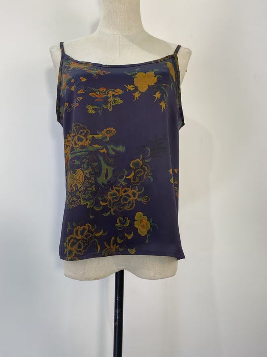 Dark Blue Retro Adjustable Strap Camisole
