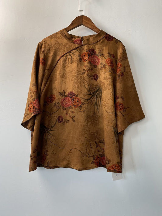 Floral Tang Style Five-quarter Sleeve Top