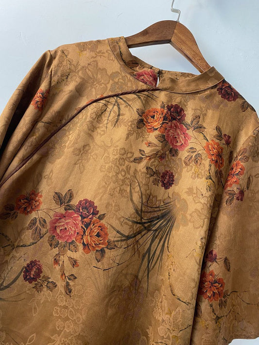 Floral Tang Style Five-quarter Sleeve Top
